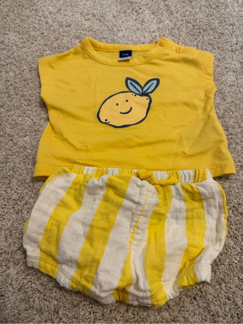 Old Navy Yellow Lemon Graphic Baby Top with Yellow & White Striped Bloomers